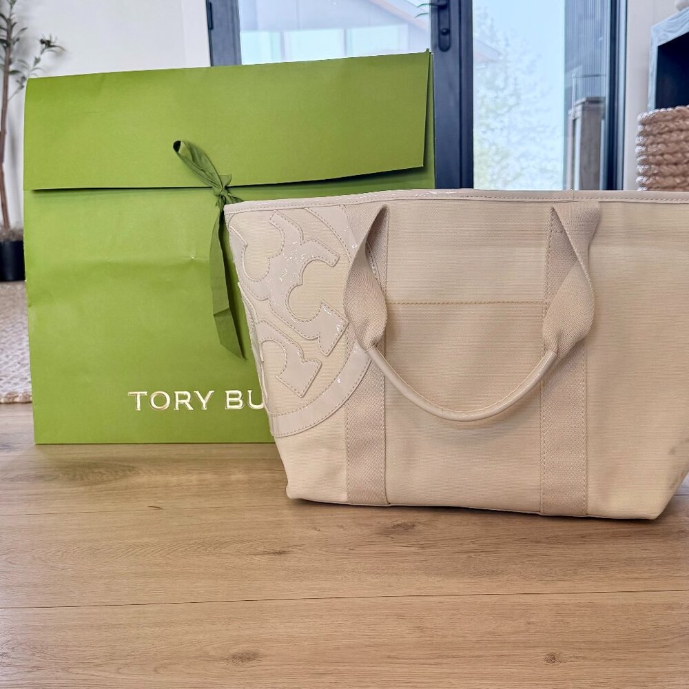 Tory Burch Coated Off-White Canvas Tote